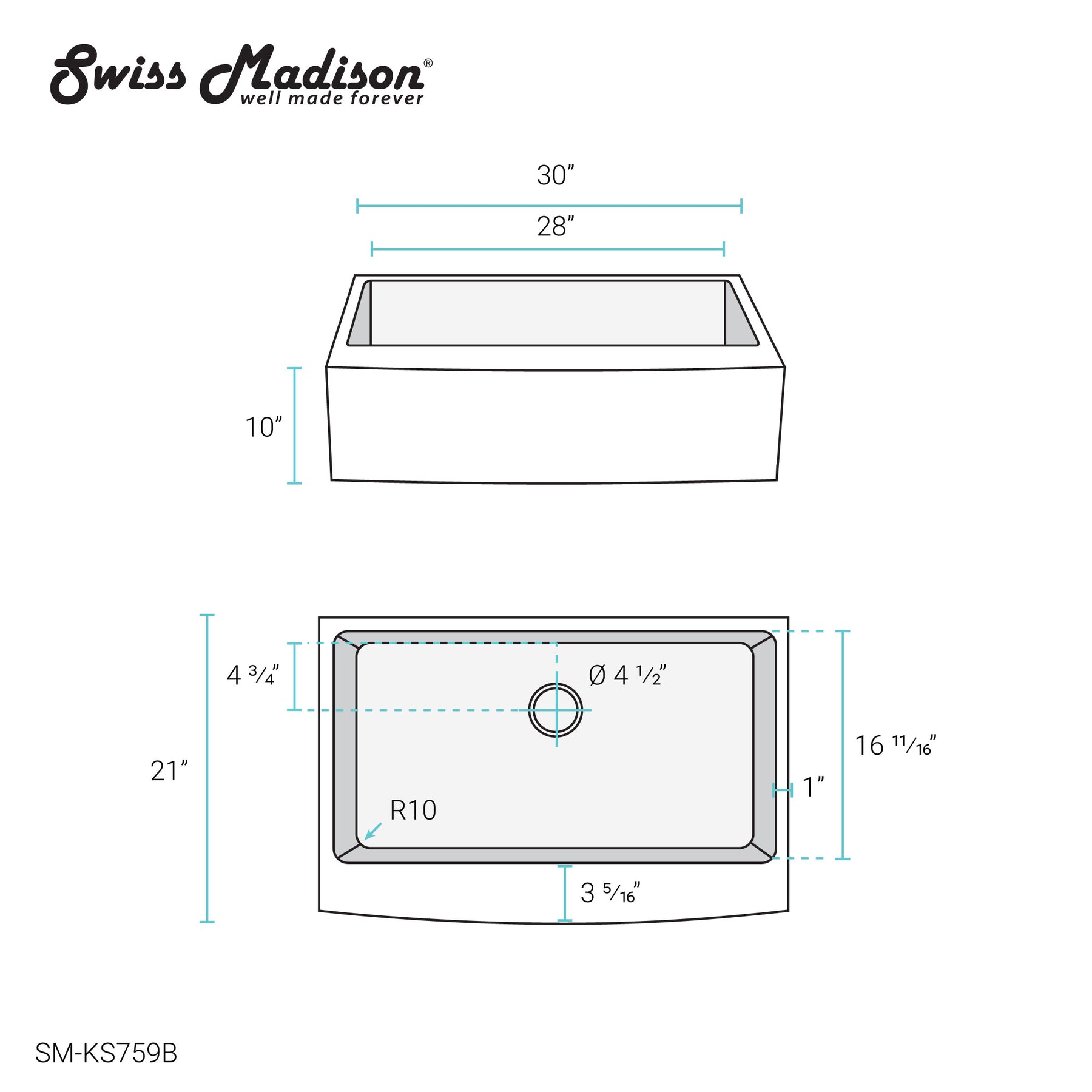 Swiss Madison Rivage 30" x 21" Stainless Steel, Single Basin, Farmhouse Kitchen Sink with Apron - SM-KS759