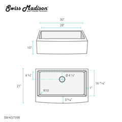 Swiss Madison Rivage 30" x 21" Stainless Steel, Single Basin, Farmhouse Kitchen Sink with Apron - SM-KS759