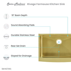 Swiss Madison Rivage 30" x 21" Stainless Steel, Single Basin, Farmhouse Kitchen Sink with Apron - SM-KS759