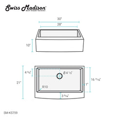 Swiss Madison Rivage 30" x 21" Stainless Steel, Single Basin, Farmhouse Kitchen Sink with Apron - SM-KS759