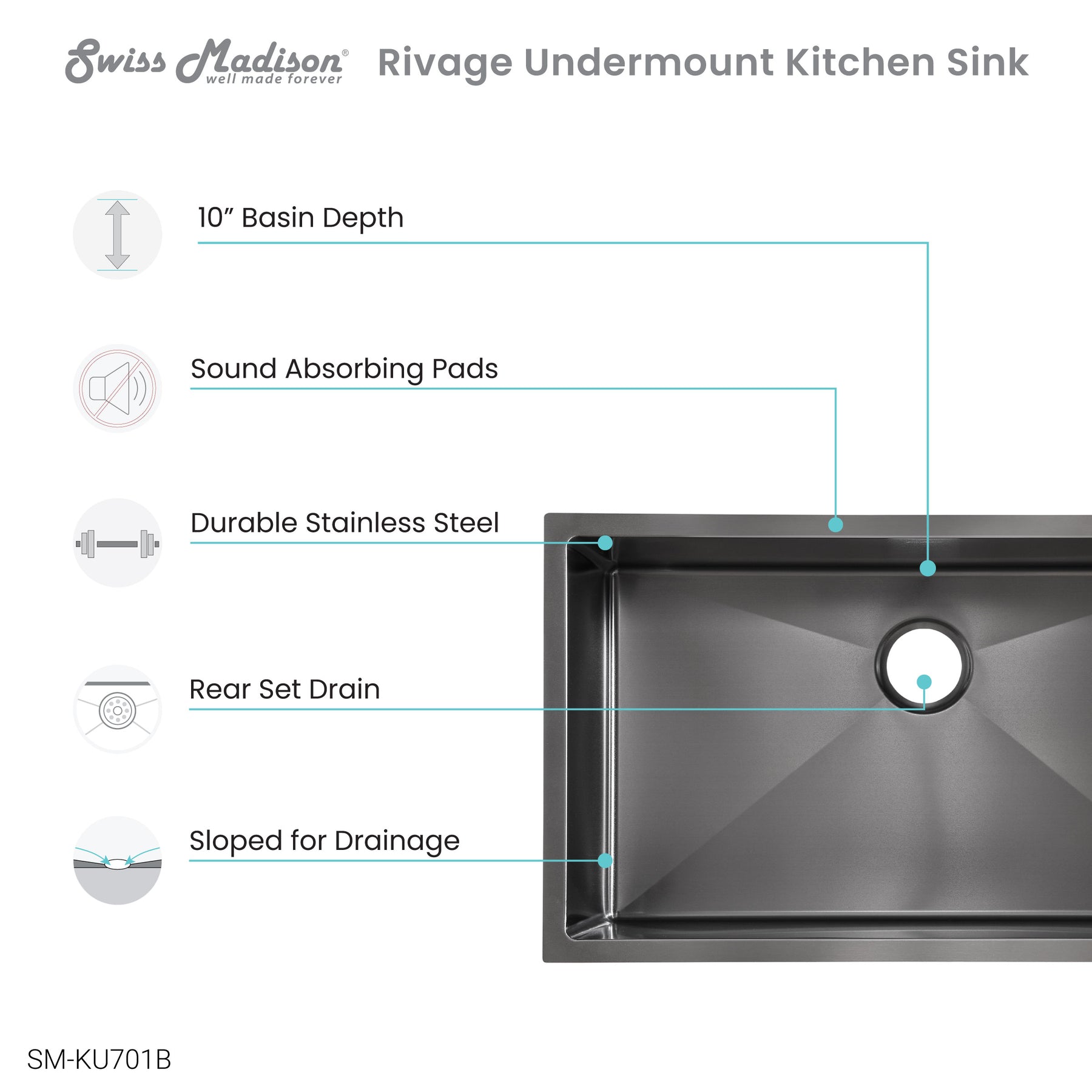 Swiss Madison Rivage 32" x 19" Single Basin, Undermount Kitchen Sink - SM-KU701