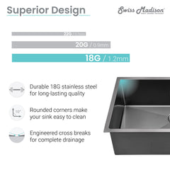 Swiss Madison Rivage 32" x 19" Single Basin, Undermount Kitchen Sink - SM-KU701