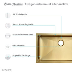 Swiss Madison Rivage 32" x 19" Single Basin, Undermount Kitchen Sink - SM-KU701