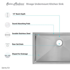 Swiss Madison Rivage 32" x 19" Single Basin, Undermount Kitchen Sink - SM-KU701
