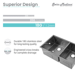 Swiss Madison Rivage 33" x 20" Dual Basin, Undermount Kitchen Sink - SM-KU725