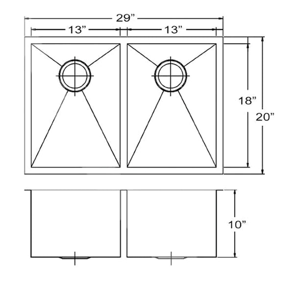 WHITEHAUS 30″ Stainless Steel Commercial Double Bowl Undermount Sink - WHNCM2920EQ
