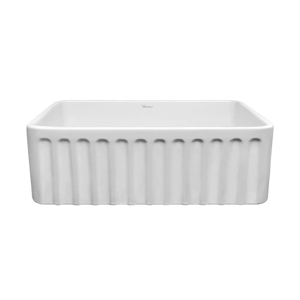 WHITEHAUS 30″ Reversible Series Fireclay Kitchen Sink with Concave Design on Front Apron - WHFLCON3018