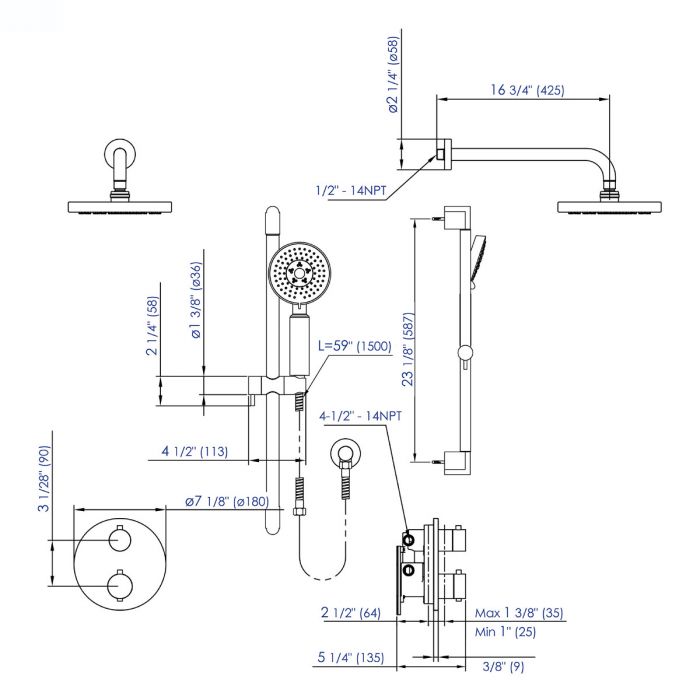 ALFI Round Style 2 Way Thermostatic Shower Set - AB2545
