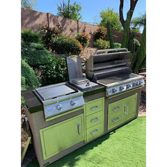 KoKoMo Teppanyaki, Griddle, Built-In BBQ Grill with Side Burner, Storage Drawers 7'6" - KO-7'6"-Tep-Side-5-Burn