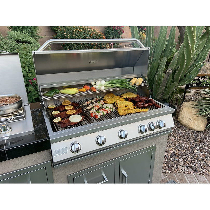 KoKoMo Teppanyaki, Griddle, Built-In BBQ Grill with Side Burner, Storage Drawers 7'6" - KO-7'6"-Tep-Side-5-Burn