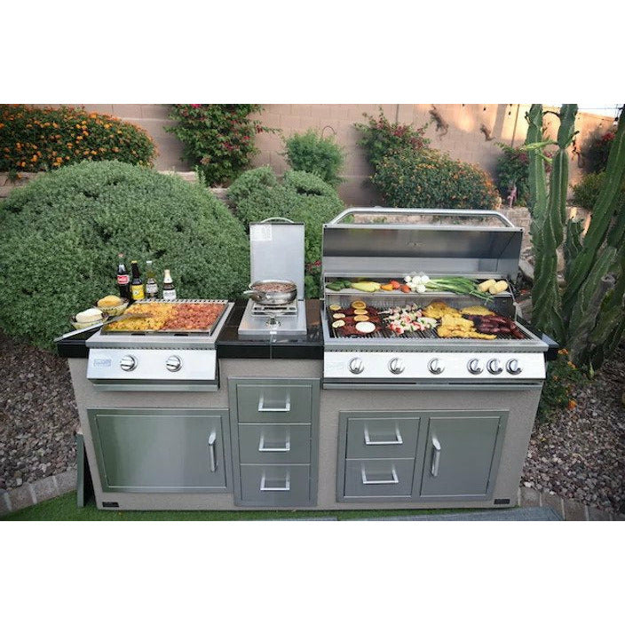 KoKoMo Teppanyaki, Griddle, Built-In BBQ Grill with Side Burner, Storage Drawers 7'6" - KO-7'6"-Tep-Side-5-Burn