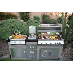 KoKoMo Teppanyaki, Griddle, Built-In BBQ Grill with Side Burner, Storage Drawers 7'6" - KO-7'6"-Tep-Side-5-Burn