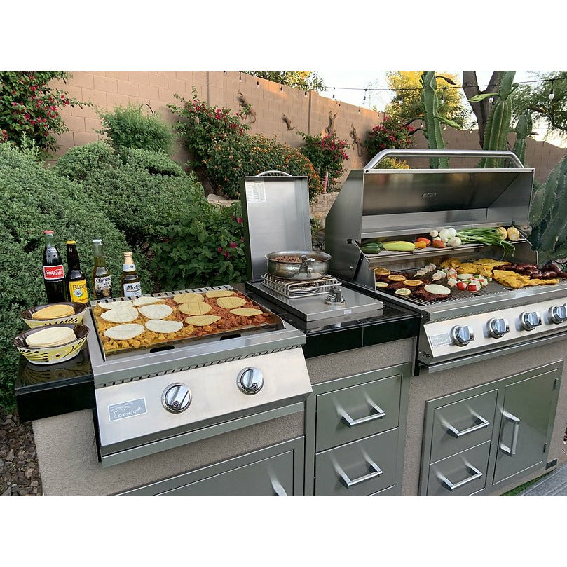 KoKoMo Teppanyaki, Griddle, Built-In BBQ Grill with Side Burner, Storage Drawers 7'6" - KO-7'6"-Tep-Side-5-Burn
