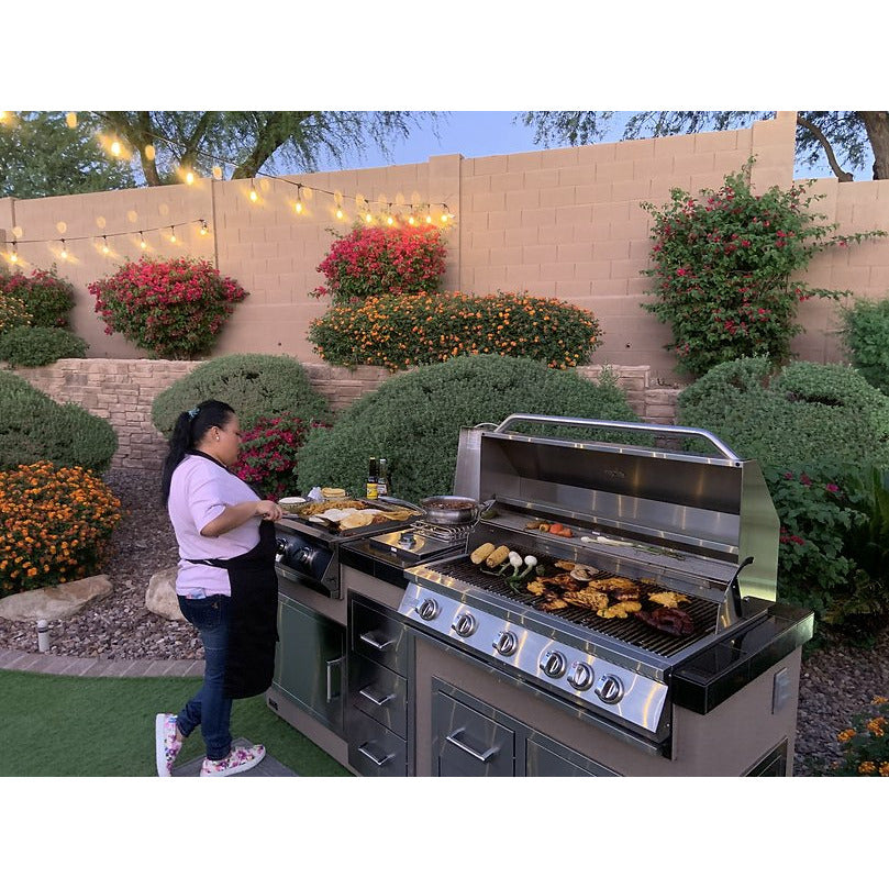 KoKoMo Teppanyaki, Griddle, Built-In BBQ Grill with Side Burner, Storage Drawers 7'6" - KO-7'6"-Tep-Side-5-Burn
