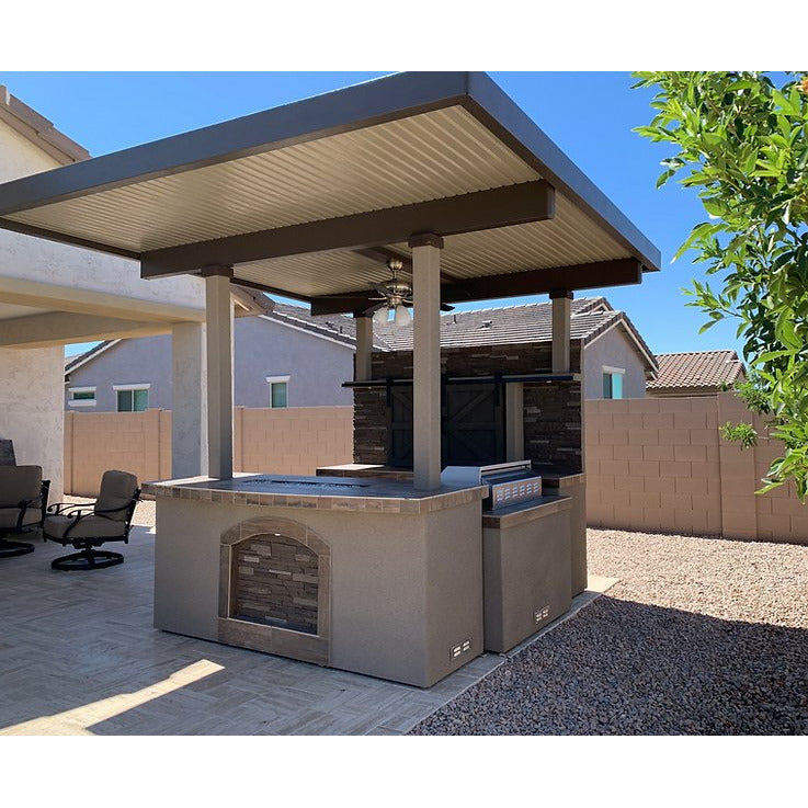 KoKoMo Barn Door TV Wall BBQ Island Pergola Firepit 4 Burner Built In BBQ St. Croix -odel# St.CroixBarnDoorTVWall
