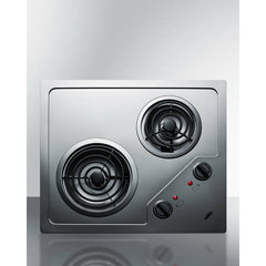 Summit 21" Wide 115V 2-Burner Coil Cooktop with 2 Elements, Hot Surface Indicator, ADA Compliant, ETL Safety Listed, Push-to-Turn Knobs in Stainless Steel - CR2B122