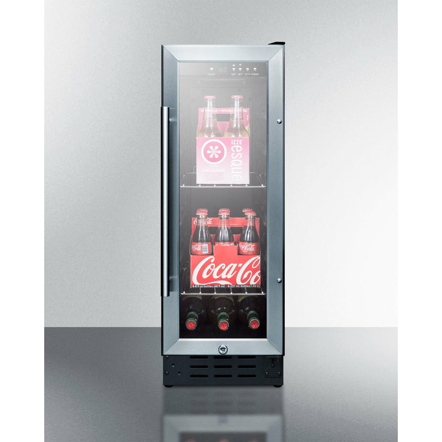 Summit 12" Wide Beverage Center with Glass Door, Factory Installed Lock, Adjustable Chrome Shelving, Digital Thermostat and Display - SCR1225B