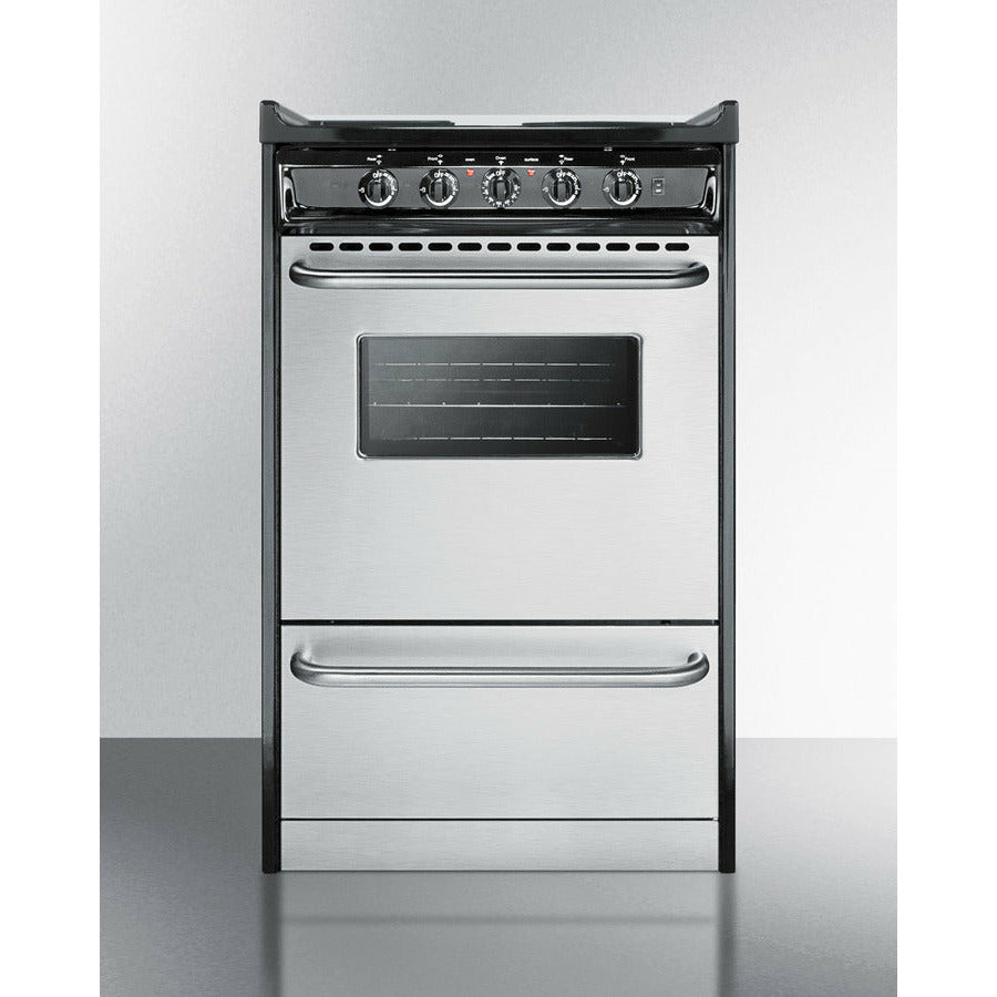Summit 20" Wide Electric Coil Range with 4 Elements, 2.46 cu. ft. Total Oven Capacity, Storage Drawer, ADA Compliant, Storage Drawer - TEM110