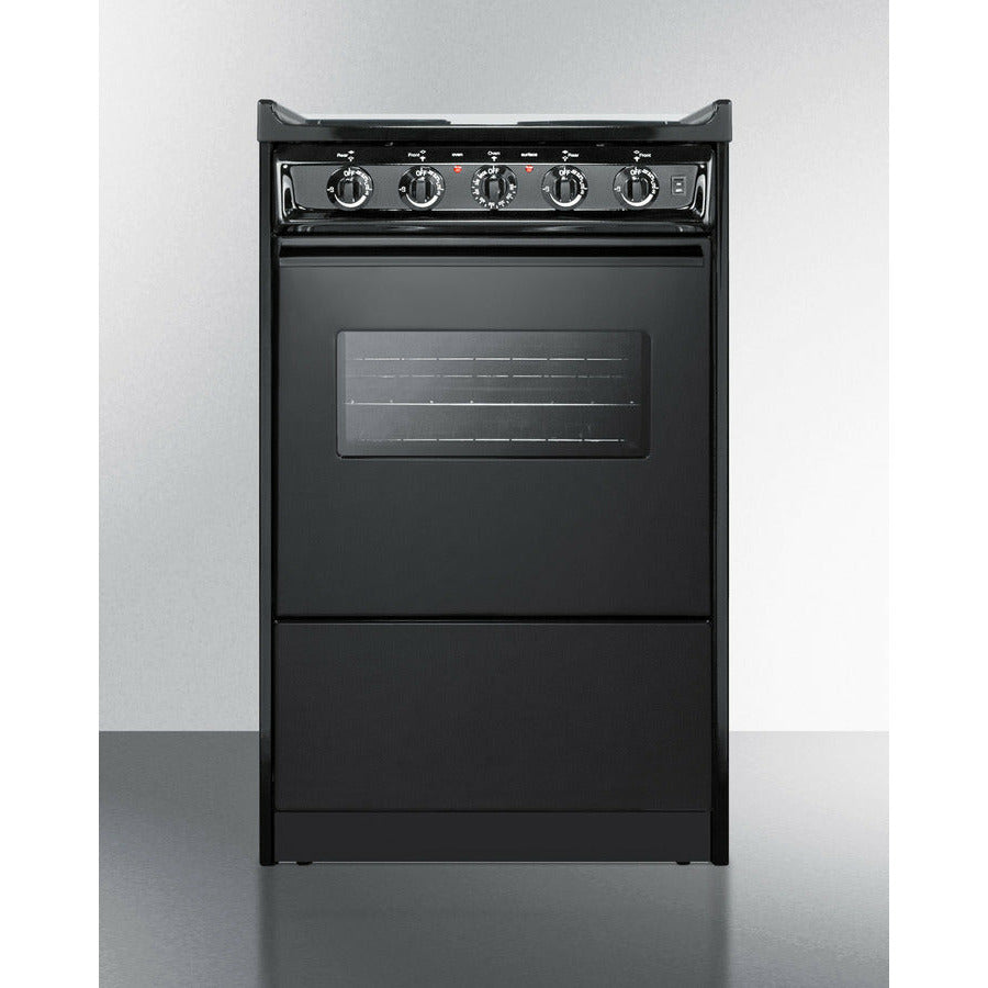 Summit 20" Wide Electric Coil Range with 4 Elements, 2.46 cu. ft. Total Oven Capacity, Storage Drawer, ADA Compliant, Storage Drawer - TEM110