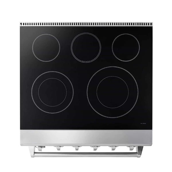 Thor Kitchen 5-Piece Appliance Package - 30" Electric Range, French Door Refrigerator, Wall Mount Hood, Dishwasher, and Microwave Drawer in Stainless Steel