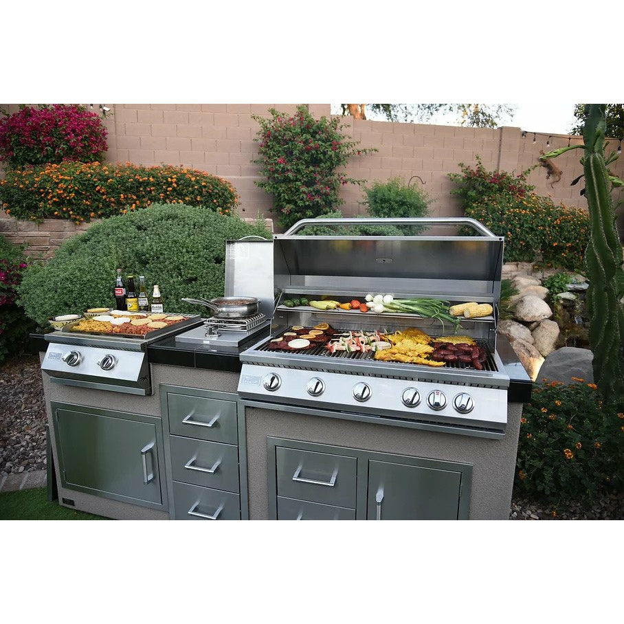 KoKoMo Teppanyaki, Griddle, Built-In BBQ Grill with Side Burner, Storage Drawers 7'6" - KO-7'6"-Tep-Side-5-Burn
