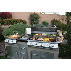 KoKoMo Teppanyaki, Griddle, Built-In BBQ Grill with Side Burner, Storage Drawers 7'6" - KO-7'6"-Tep-Side-5-Burn