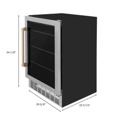ZLINE 24" Monument 154 Can Beverage Fridge In Stainless Steel with Accents - RBV-US-24