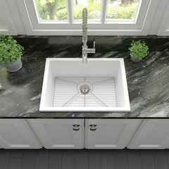 ZLINE 24 in. Rome Dual Mount Single Bowl Fireclay Kitchen Sink with Bottom Grid - FRC5123-CL-24