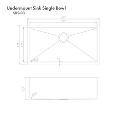 ZLINE 33 in. Meribel Undermount Single Bowl Stainless Steel Kitchen Sink with Bottom Grid, SRS-33
