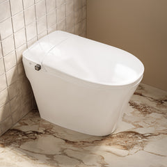 Swiss Madison Hugo H Power Flush Tankless Toilet 7" Back Outlet 1 GPF Non-Electric Toilet with Integrated Tank and Manual Bidet in Glossy White - SM-1T3907GW
