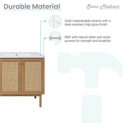 Swiss Madison Classe 60" Freestanding Bathroom Vanity in Golden Oak with 3-Hole Widespread Double Basin Sink Top - SM-BV666D-3