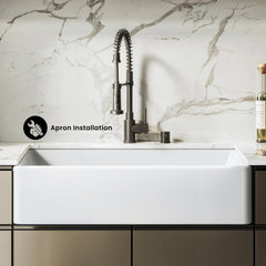 Swiss Madison Elegance 36" x 20" Single Basin Fireclay Farmhouse Kitchen Sink in Glossy White with Stainless Steel Grid - SM-FS3805GW