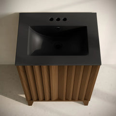Swiss Madison Troyes 24" Freestanding Bathroom Vanity in Brown Oak with Black 3-Hole Centerset Sink Top - SM-BV3401BO-3CMB