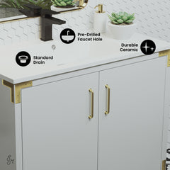 Swiss Madison Voltaire 36" Single, Bathroom Vanity in White with Gold Hardware - SM-BV320 - The Home Selection