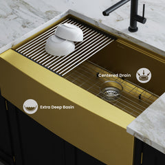 Swiss Madison Tourner 33" x 22" Stainless Steel, Single Basin, Farmhouse Kitchen Workstation Sink with Apron - SM-KS28 - The Home Selection