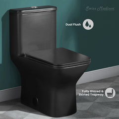 Swiss Madison Carre One Piece Square Toilet Dual Flush 1.1/1.6 gpf with 10" Rough-In, Matte Black - SM-1T276MB - The Home Selection