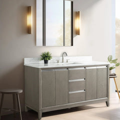 Vanity Art 60-Inch Small Bathroom Vanity: Single Sink, Ceramic Top, Soft-Closing Doors & Drawers, Solid Wood Frame - CVH60S