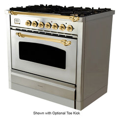 Hallman 36 in. Single Oven All Gas Italian Range, Brass Trim HGR36BS