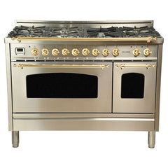 Hallman 48 in. Double Oven Duel Fuel Italian Range, LP Gas, Brass Trim HDFR48BSLP