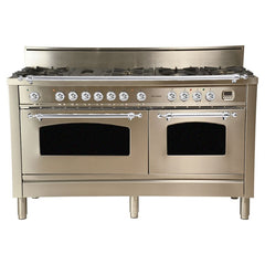 Hallman 60 in. Double Oven Duel Fuel Italian Range, Chrome Trim HDFR60CM