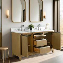 Vanity Art 54-Inch Bathroom Vanity: Double Sink, Ceramic Top, Soft-Closing Doors & Drawers, Solid Wood Frame - CVH54D