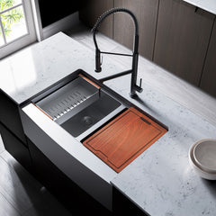 Swiss Madison Rivage 33 x 22 Dual Basin Apron Kitchen Workstation Sink - SM-KS785 - The Home Selection