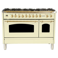 Hallman 48 in. Double Oven Duel Fuel Italian Range, LP Gas, Brass Trim HDFR48BSLP