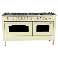 Hallman 60 in. Double Oven Duel Fuel Italian Range, Chrome Trim HDFR60CM