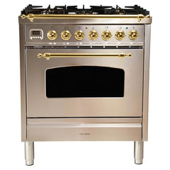 Hallman 30 in. Single Oven All Gas Italian Range, Brass Trim HGR30BS