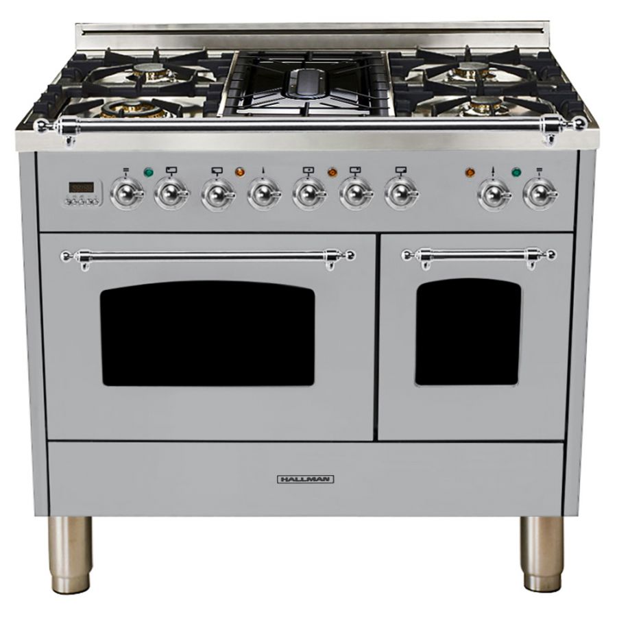 Hallman 40 Double Oven Duel Fuel Italian Range, Chrome Trim HDFR40CM Stainless Steel