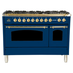 Hallman 48 in. Double Oven Duel Fuel Italian Range, LP Gas, Brass Trim HDFR48BSLP