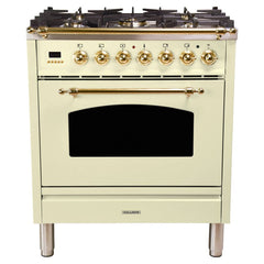 Hallman 30 in. Single Oven All Gas Italian Range, Brass Trim HGR30BS
