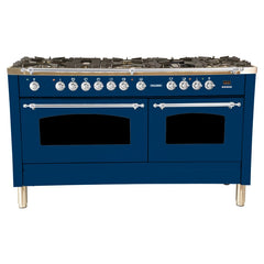 Hallman 60 in. Double Oven Duel Fuel Italian Range, Chrome Trim HDFR60CM