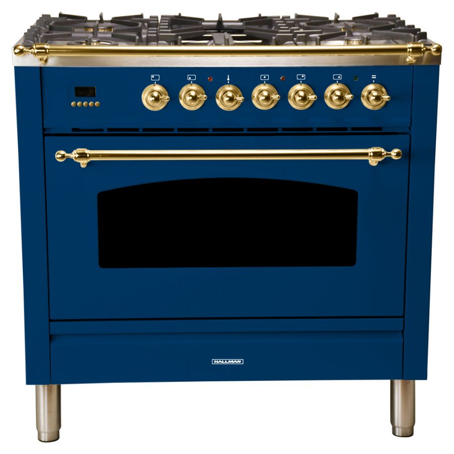 Hallman 36 in. Single Oven Duel Fuel Italian Range, Brass Trim